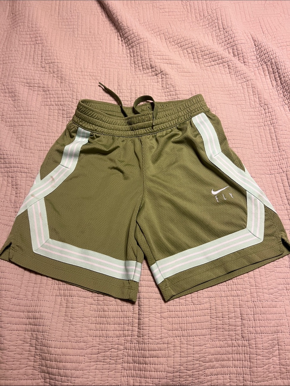 Nike Olive Green Mesh Athletic Shorts with White Trim